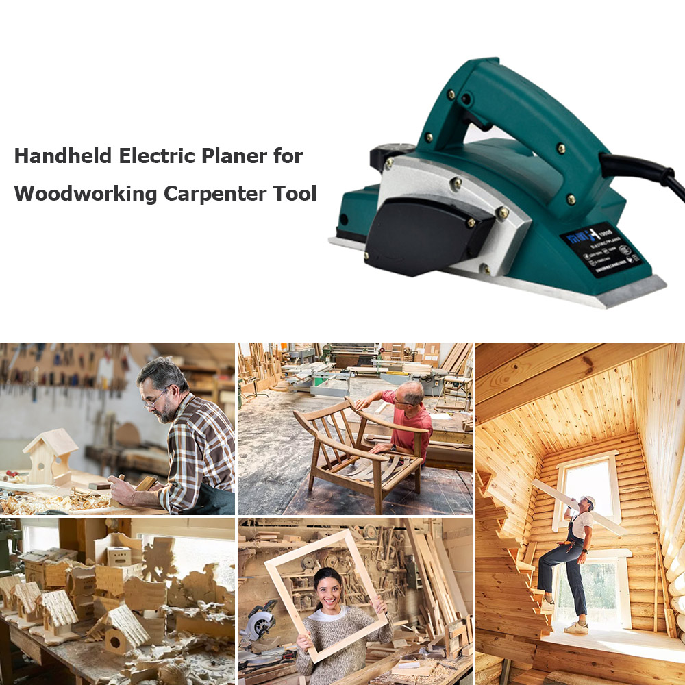 Planer Handheld Electric - เครื่องไสไม้ไฟฟ้าแบบมือถืออเนกประสงค์ เครื่องไสไม้พร้อมฟังก์ชันลบมุม ปรับความลึกการตัดได้ เครื่องมือช่างไม้